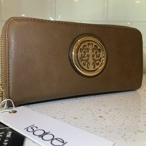Brown double zipper hand wallet